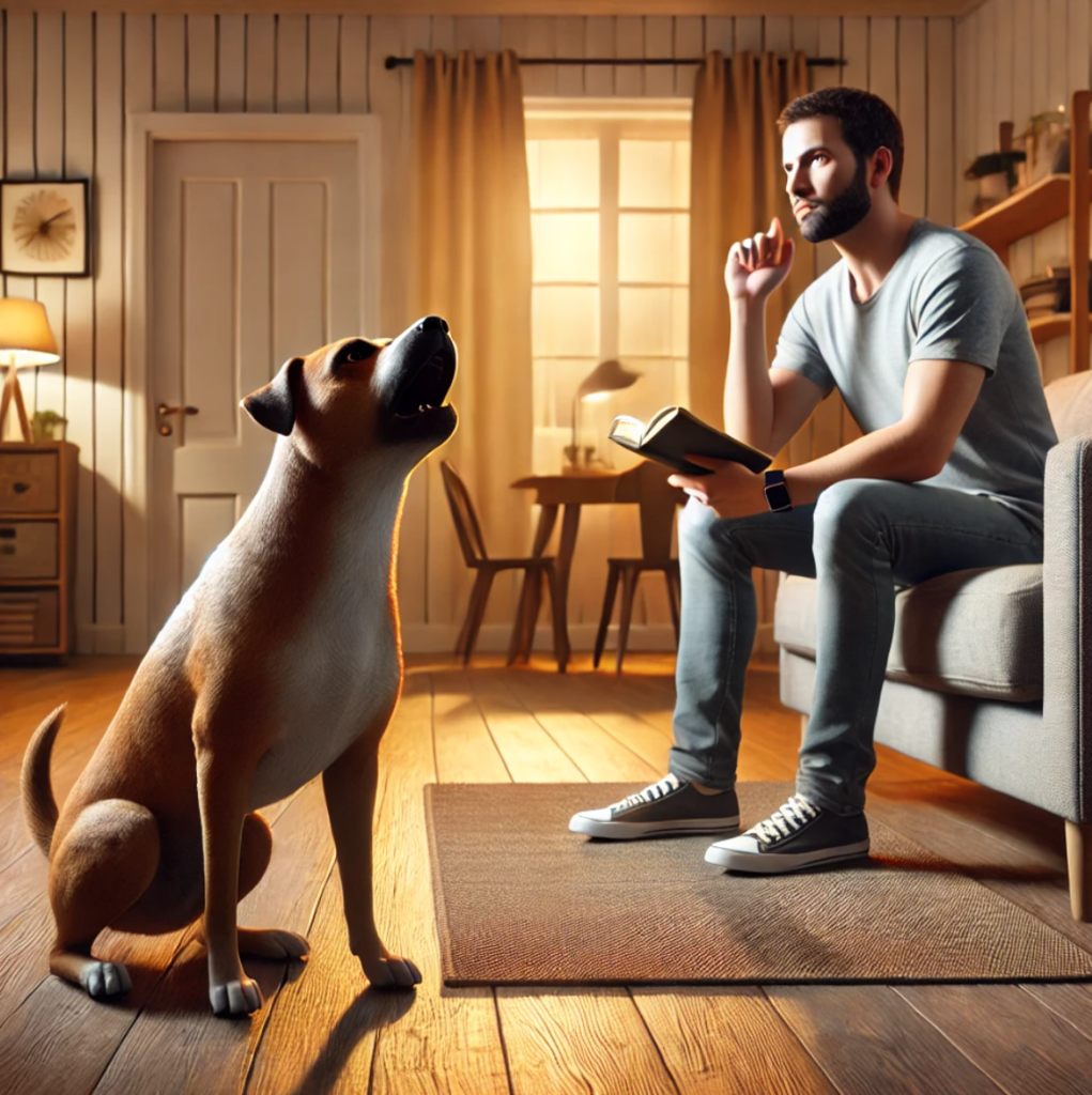 owner ignoring dog while barking Owner ignoring barking, attention-seeking dog