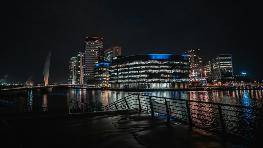 Manchester city skyline at night