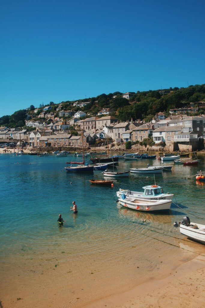 Boats moored in a UK coastal harbour