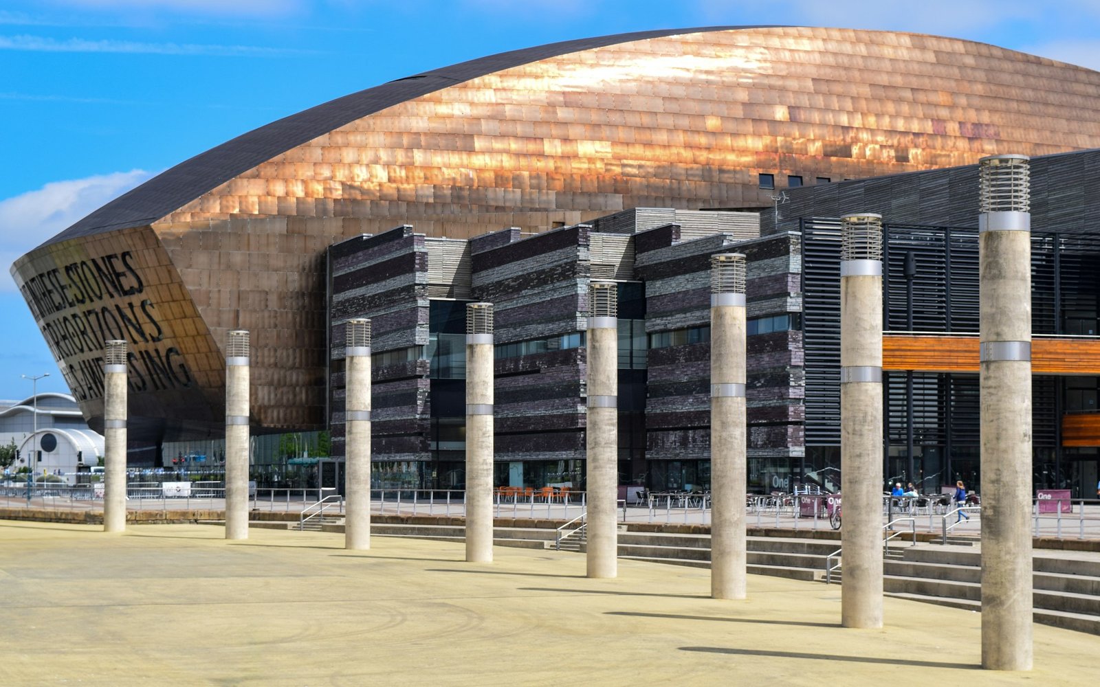 Cardiff Bay building with columns